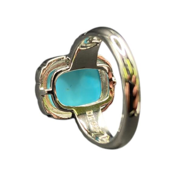Turquoise 925 Sterling Silver Ring Gemstone Prong Set Rectangle DK Size 7.5 - Picture 8 of 14